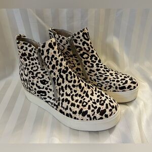 J/SLIDES Leopard Print Leather Bootie Platform Sneakers - Women’s Size 7.5